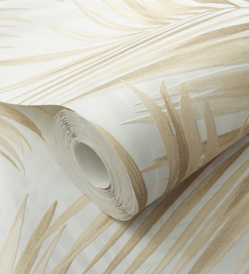Papel pintado hojas de palmera en relieve color vainilla con sombras neutras  Borneo Leaf 685147