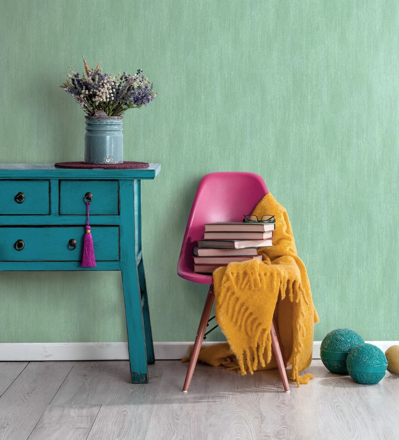 Papel pintado estuco cal efecto arenoso verde esmeralda  Stucco Denim 685156