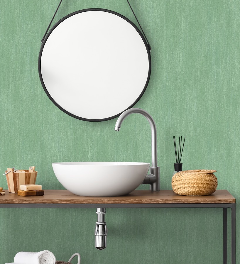 Papel pintado estuco cal efecto arenoso verde esmeralda  Stucco Denim 685156