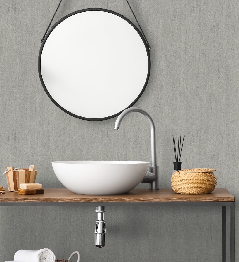Papel pintado estuco cal efecto arenoso gris zinc  Stucco Denim 685157