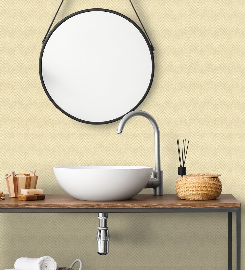Papel pintado de espiga en relieve amarillo mostaza repintable  Arles Chevroned 685159