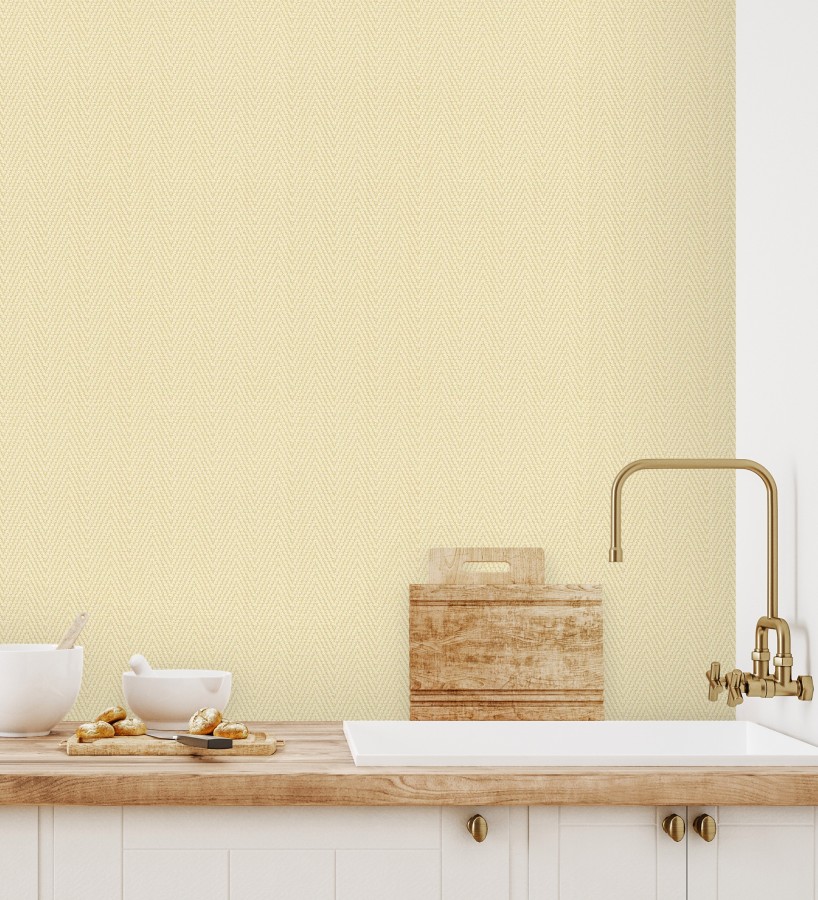 Papel pintado de espiga en relieve amarillo mostaza repintable  Arles Chevroned 685159