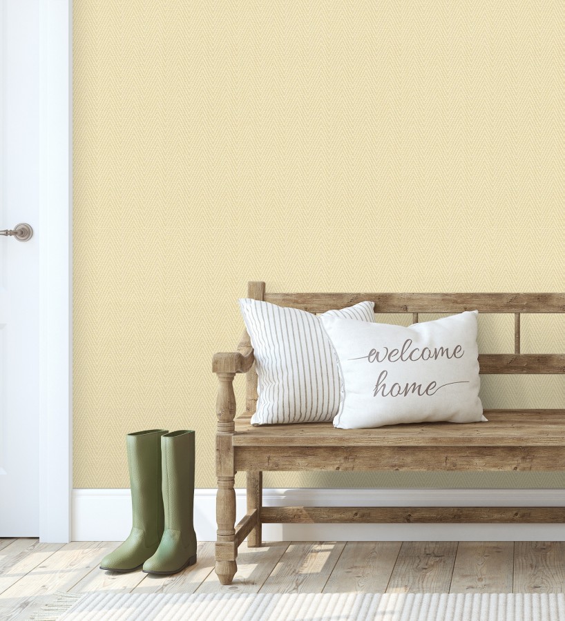 Papel pintado de espiga en relieve amarillo mostaza repintable  Arles Chevroned 685159