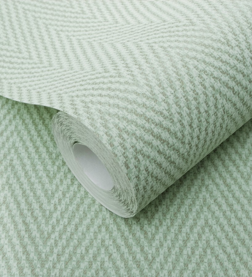 Papel pintado de espiga en relieve verde salvia repintable  Arles Chevroned 685160