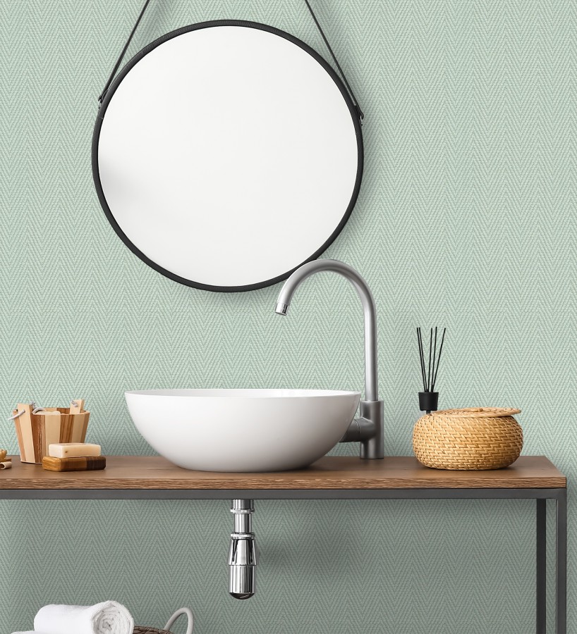 Papel pintado de espiga en relieve verde salvia repintable  Arles Chevroned 685160