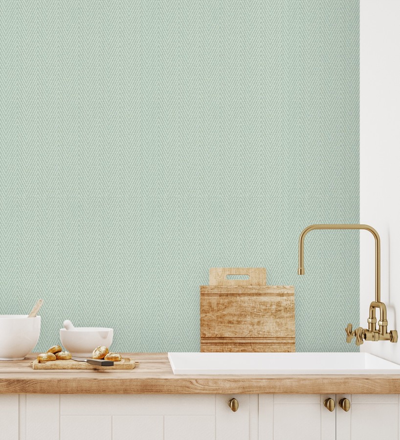 Papel pintado de espiga en relieve verde salvia repintable  Arles Chevroned 685160