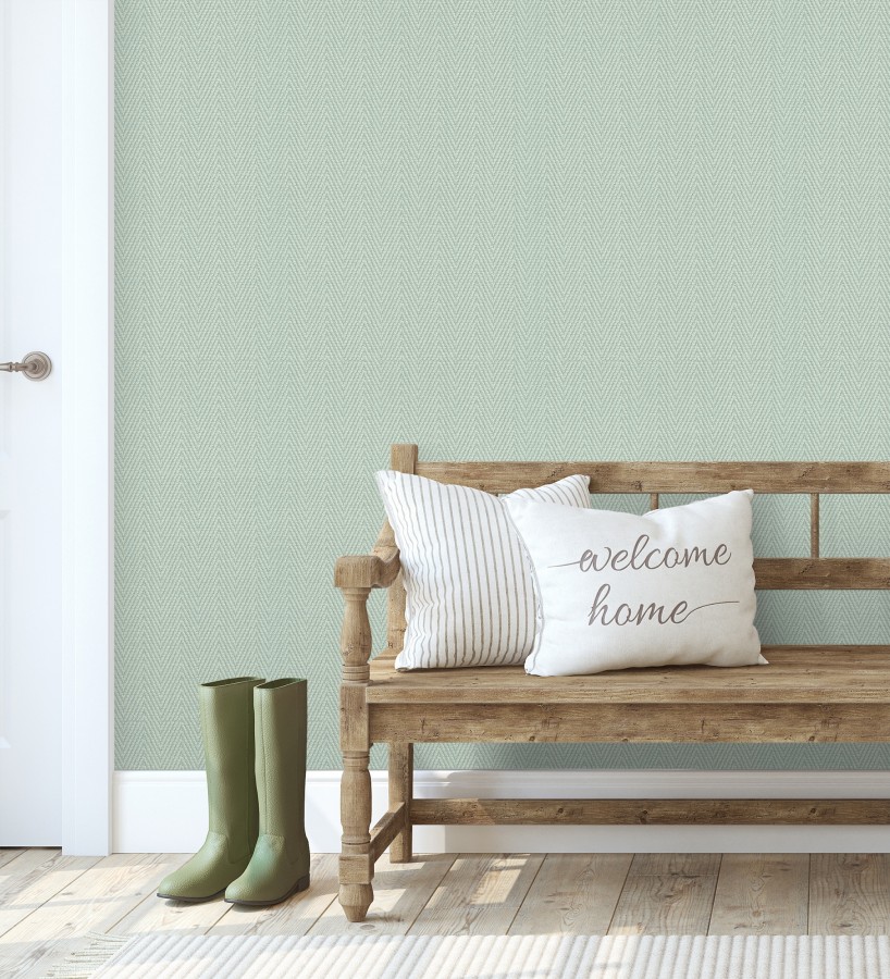 Papel pintado de espiga en relieve verde salvia repintable  Arles Chevroned 685160