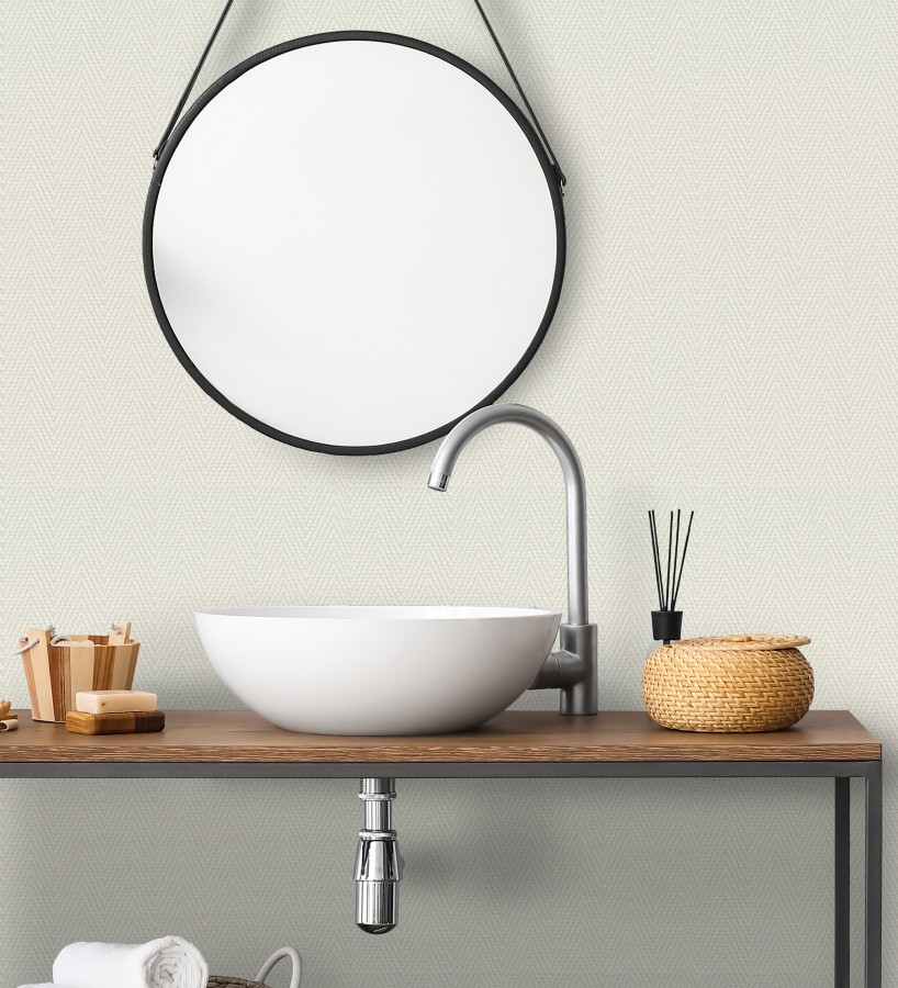 Papel pintado de espiga en relieve beige claro repintable  Arles Chevroned 685161