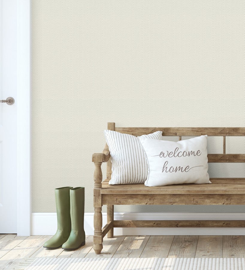 Papel pintado de espiga en relieve beige claro repintable  Arles Chevroned 685161