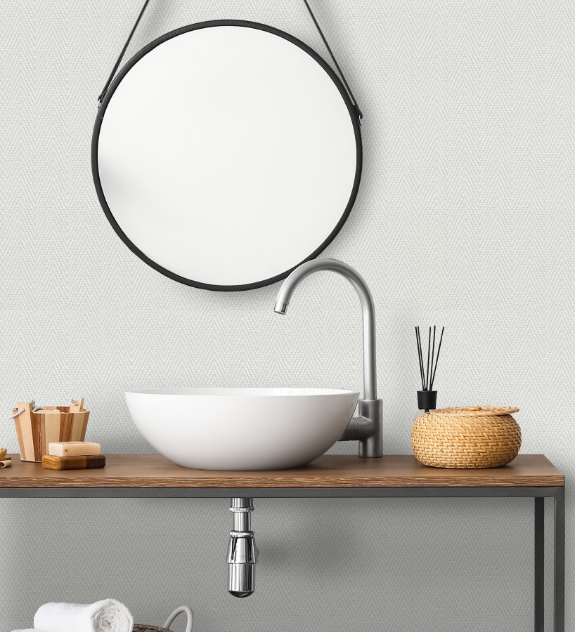 Papel pintado de espiga en relieve gris perla repintable  Arles Chevroned 685162