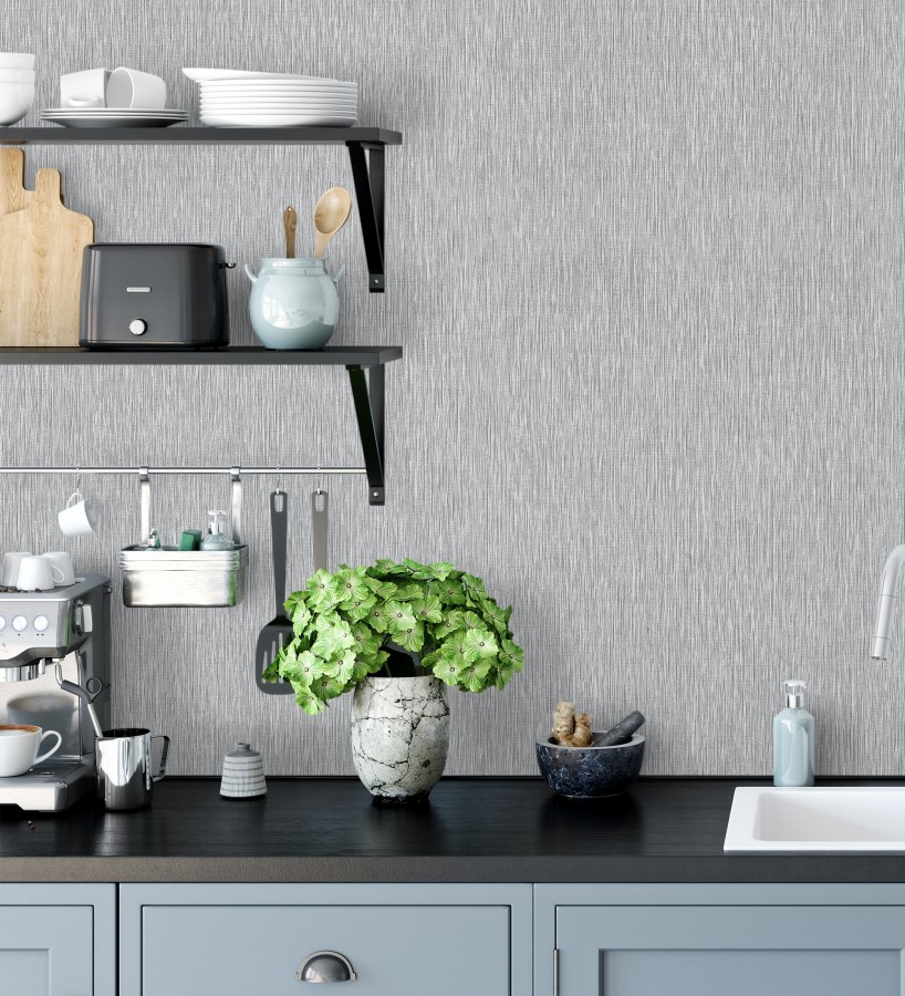 Papel pintado efecto aluminio cepillado gris en relieve  Essen Brushed 685164