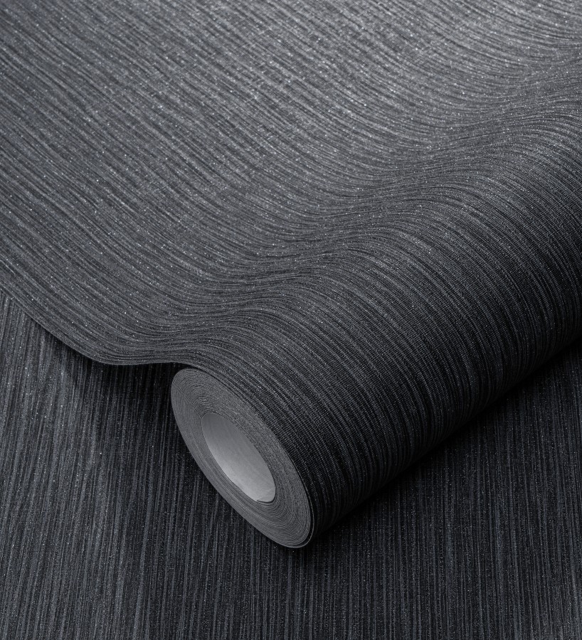 Papel pintado efecto metalizado negro cepillado brillo sutil en relieve  Essen Brushed 685165
