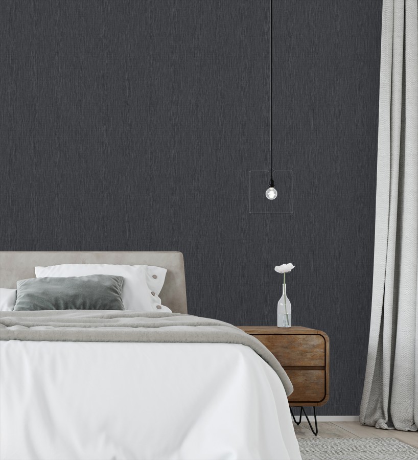 Papel pintado efecto metalizado negro cepillado brillo sutil en relieve  Essen Brushed 685165
