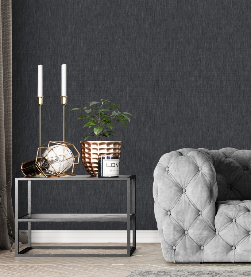 Papel pintado efecto metalizado negro cepillado brillo sutil en relieve  Essen Brushed 685165