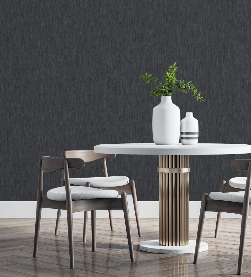 Papel pintado efecto metalizado negro cepillado brillo sutil en relieve  Essen Brushed 685165