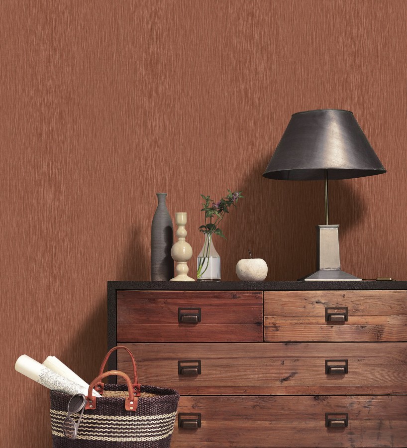 Papel pintado efecto metalizado cobre cepillado en relieve  Essen Brushed 685167