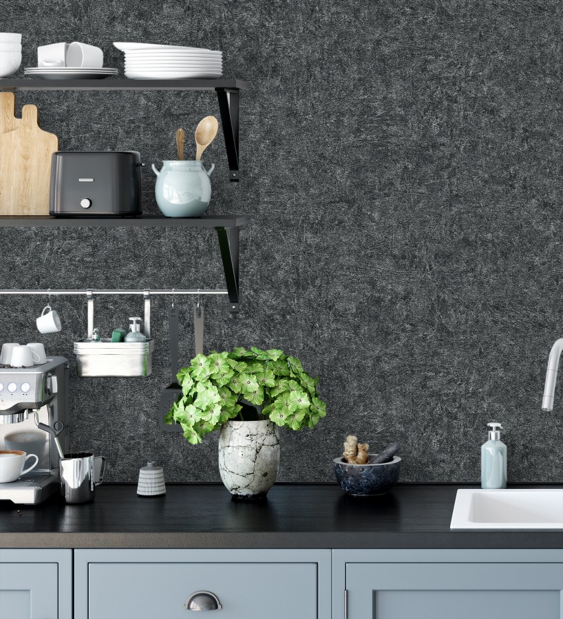Papel pintado pizarra metalizada relieve diseño mineral  Etna Obsidian 685168