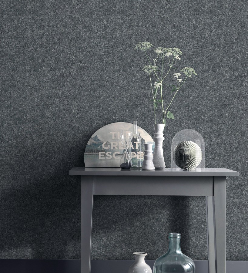 Papel pintado pizarra metalizada relieve diseño mineral  Etna Obsidian 685168