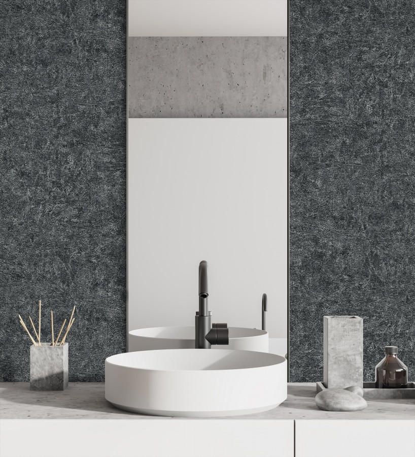 Papel pintado pizarra metalizada relieve diseño mineral  Etna Obsidian 685168