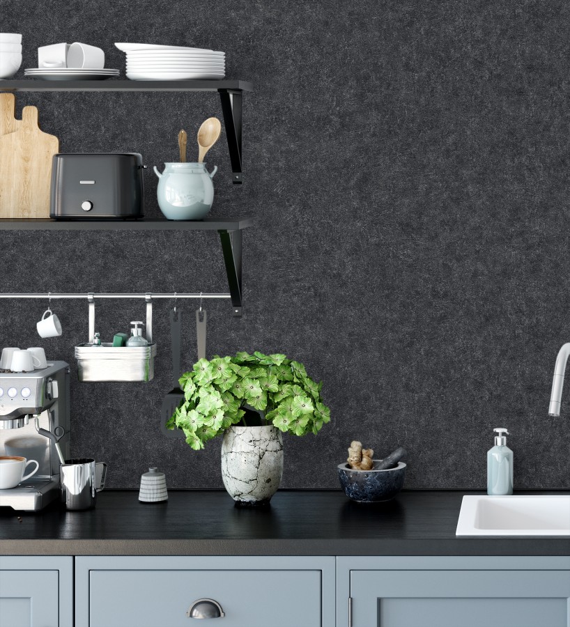 Papel pintado pizarra metalizada relieve diseño mineral  Etna Obsidian 685169