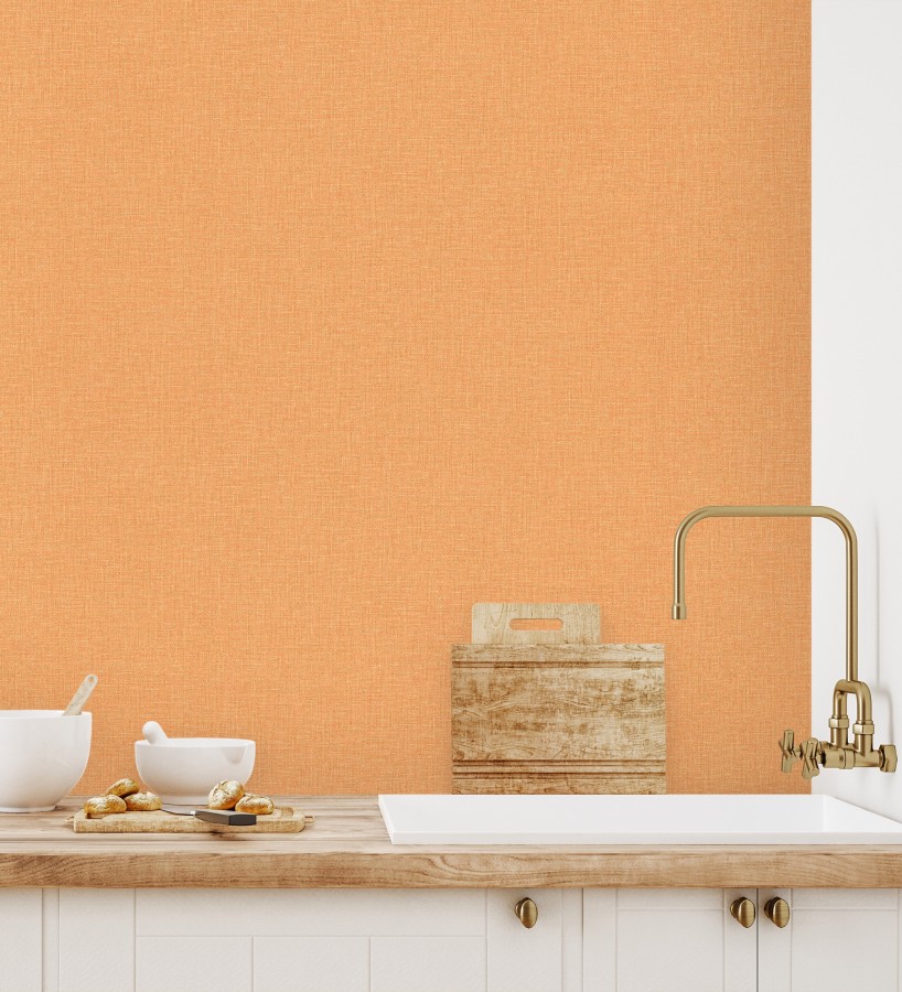 Papel pintado arpillera naranja textil  Zanzibar Raffia 685180