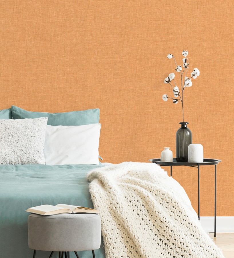 Papel pintado arpillera naranja textil  Zanzibar Raffia 685180