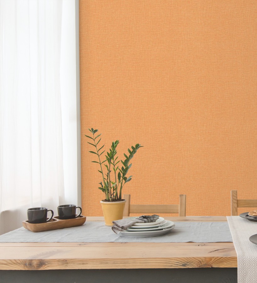 Papel pintado arpillera naranja textil  Zanzibar Raffia 685180