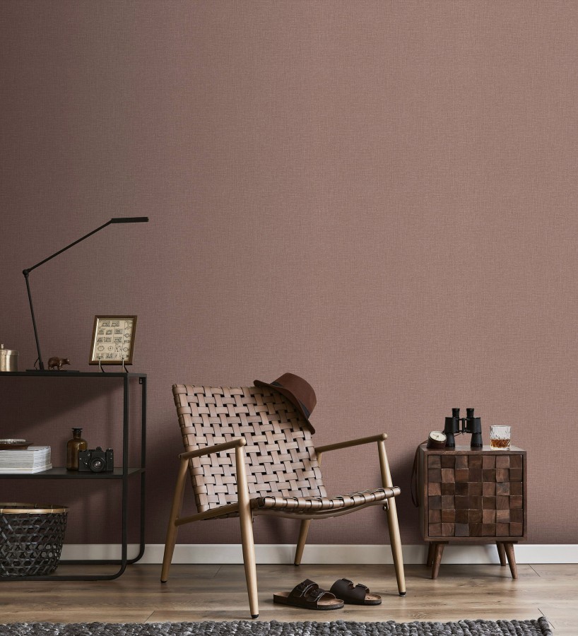 Papel pintado arpillera tono teja textil  Zanzibar Raffia 685186
