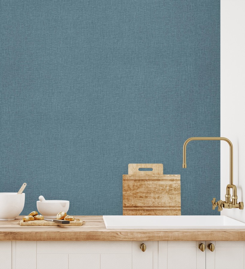 Papel pintado arpillera azul textil  Zanzibar Raffia 685187