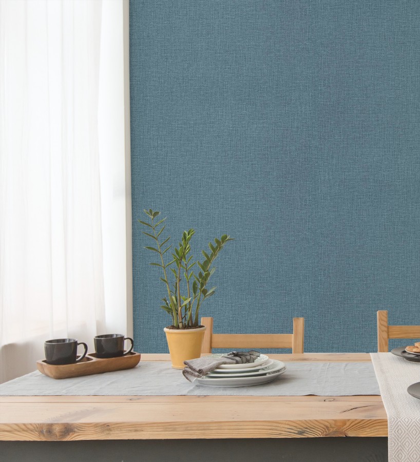 Papel pintado arpillera azul textil  Zanzibar Raffia 685187