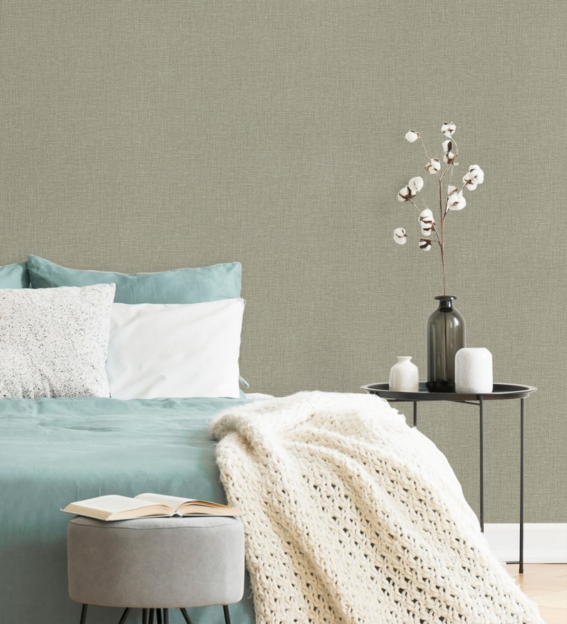 Papel pintado arpillera gris liquen textil  Zanzibar Raffia 685188