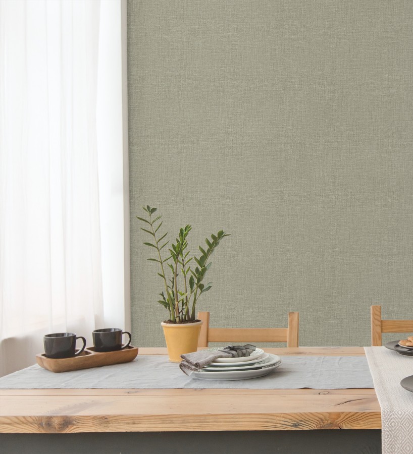 Papel pintado arpillera gris liquen textil  Zanzibar Raffia 685188