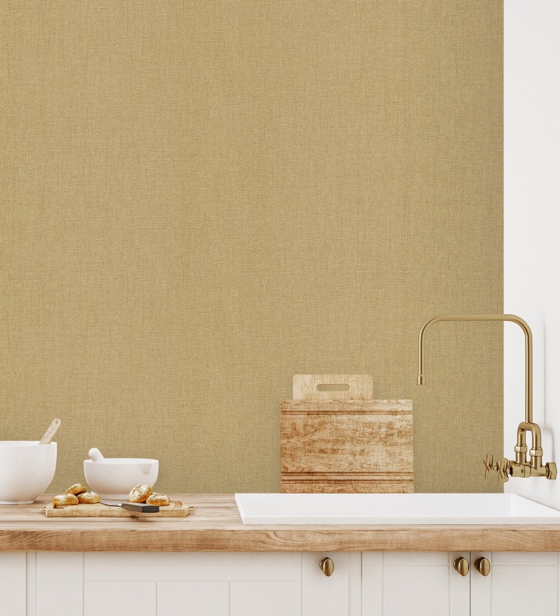 Papel pintado arpillera dorada textil  Zanzibar Raffia 685190