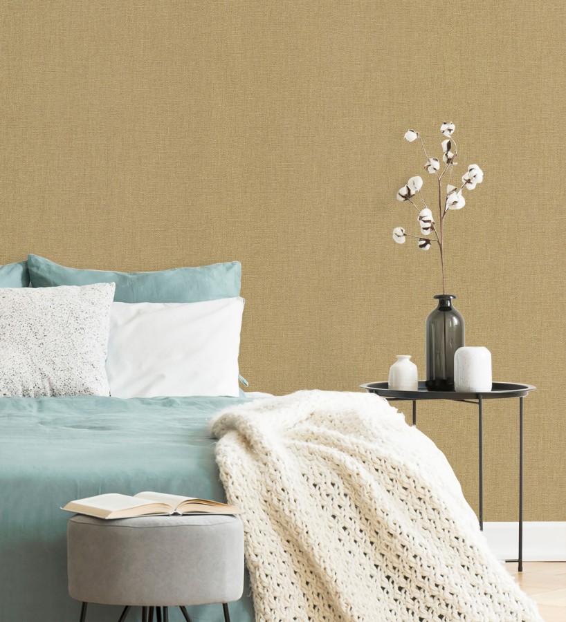 Papel pintado arpillera dorada textil  Zanzibar Raffia 685190