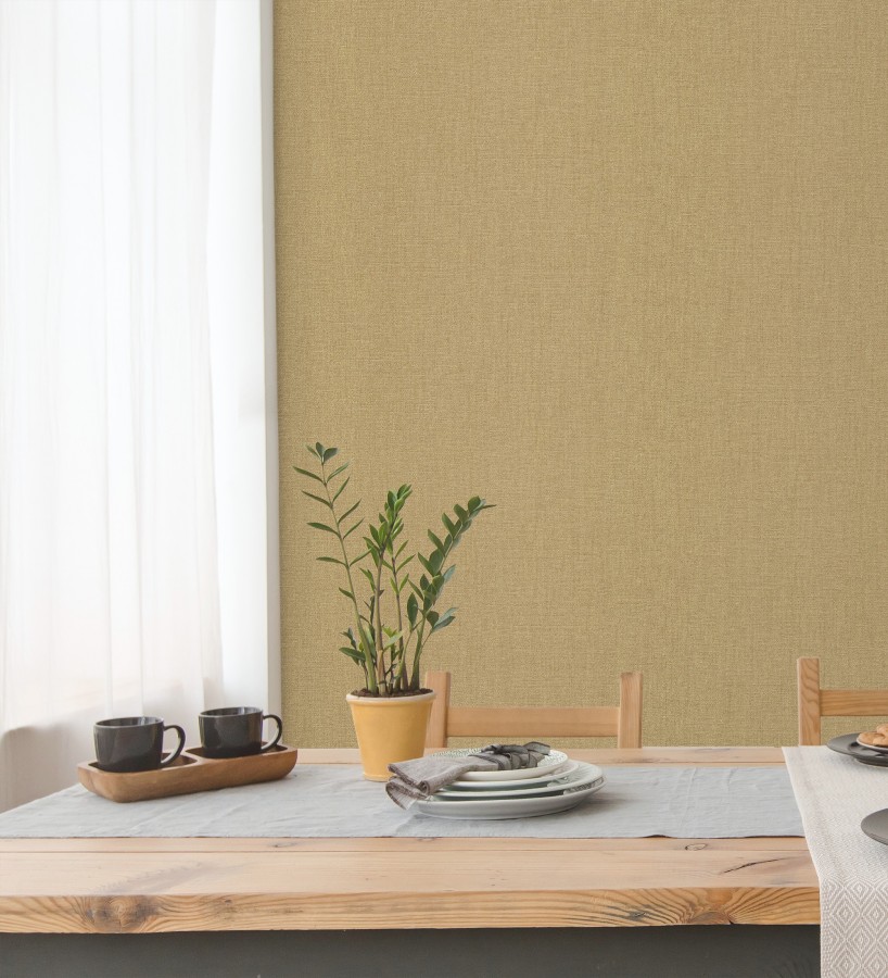 Papel pintado arpillera dorada textil  Zanzibar Raffia 685190