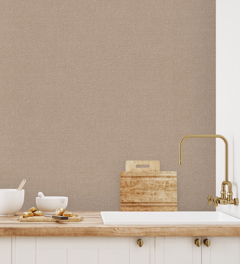 Papel pintado arpillera tono canela textil  Zanzibar Raffia 685192
