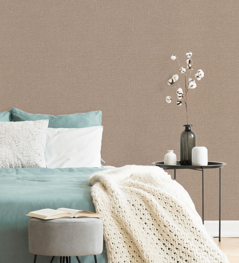 Papel pintado arpillera tono canela textil  Zanzibar Raffia 685192