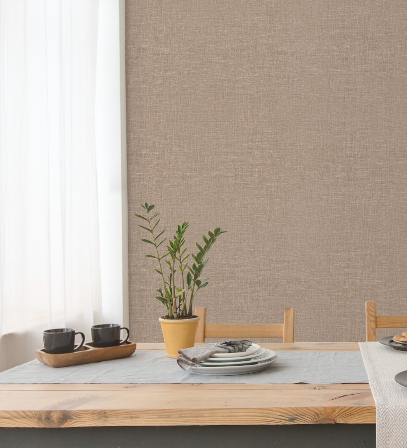 Papel pintado arpillera tono canela textil  Zanzibar Raffia 685192