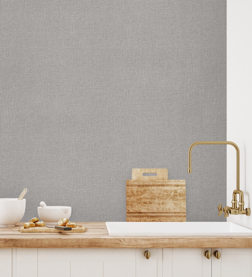 Papel pintado arpillera gris plomo textil  Zanzibar Raffia 685193