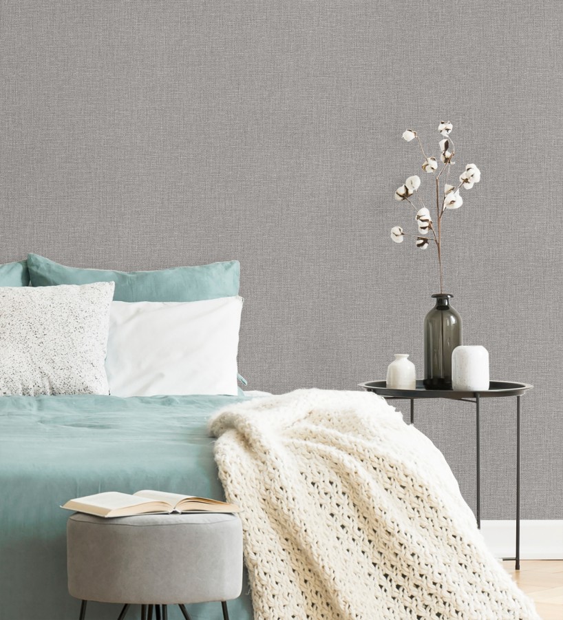 Papel pintado arpillera gris plomo textil  Zanzibar Raffia 685193