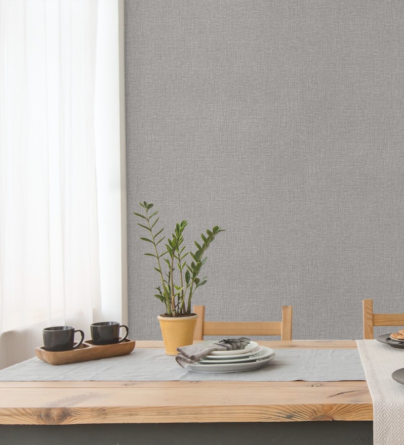 Papel pintado arpillera gris plomo textil  Zanzibar Raffia 685193