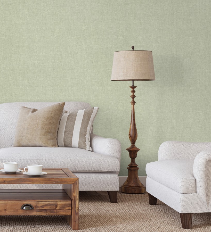 Papel pintado arpillera verde celadón textil  Zanzibar Raffia 685194