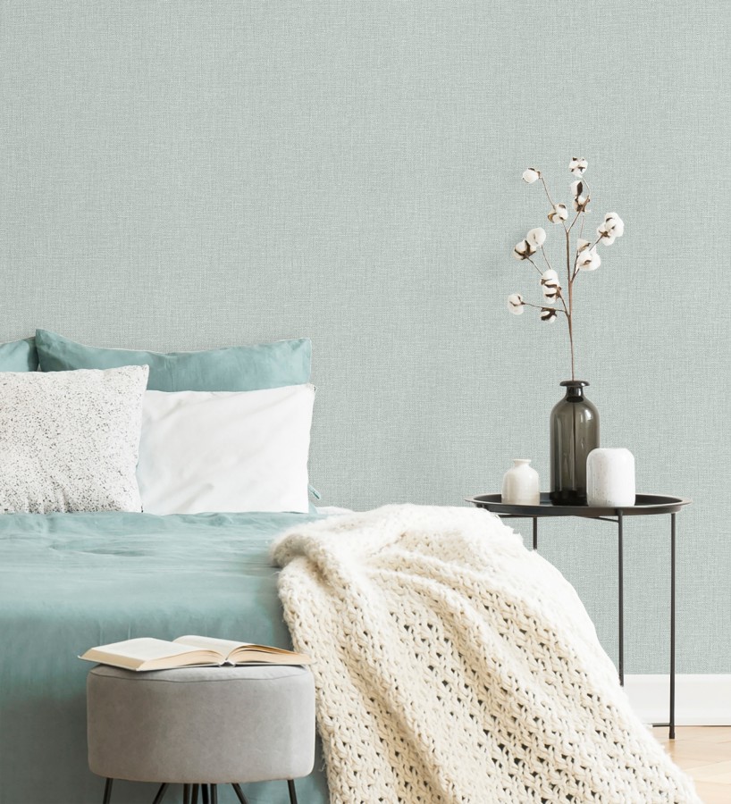 Papel pintado arpillera aguamarina textil  Zanzibar Raffia 685195