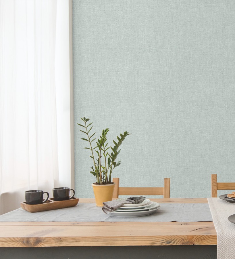 Papel pintado arpillera aguamarina textil  Zanzibar Raffia 685195