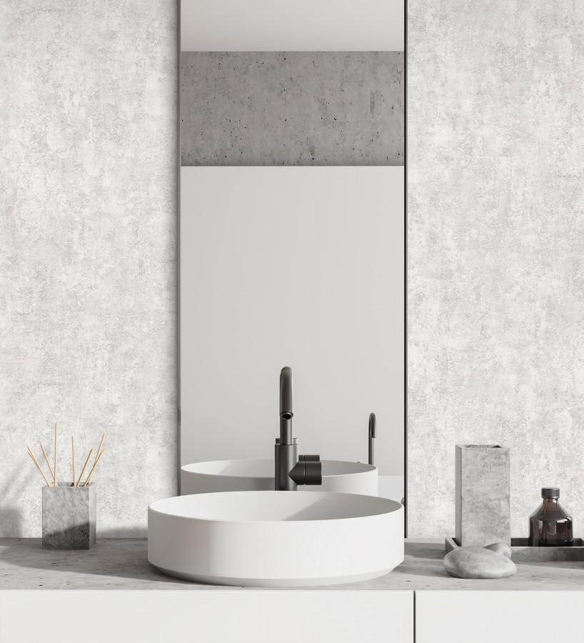 Papel pintado estuco gris claro relieve mineral  Rodes Weathered 685201