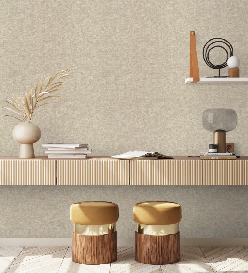 Papel pintado hilos de lino beige tostado  Andine Weave 685207