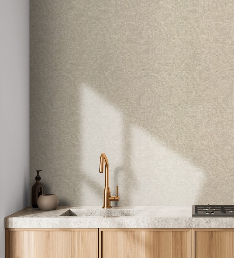 Papel pintado hilos de lino beige tostado  Andine Weave 685207