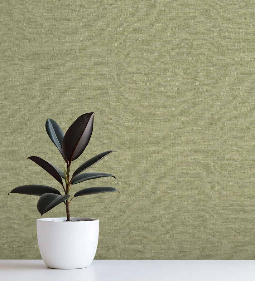 Papel pintado hilos de lino verde musgo  Andine Weave 685210