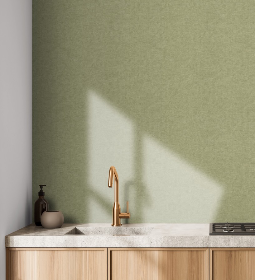 Papel pintado hilos de lino verde musgo  Andine Weave 685210