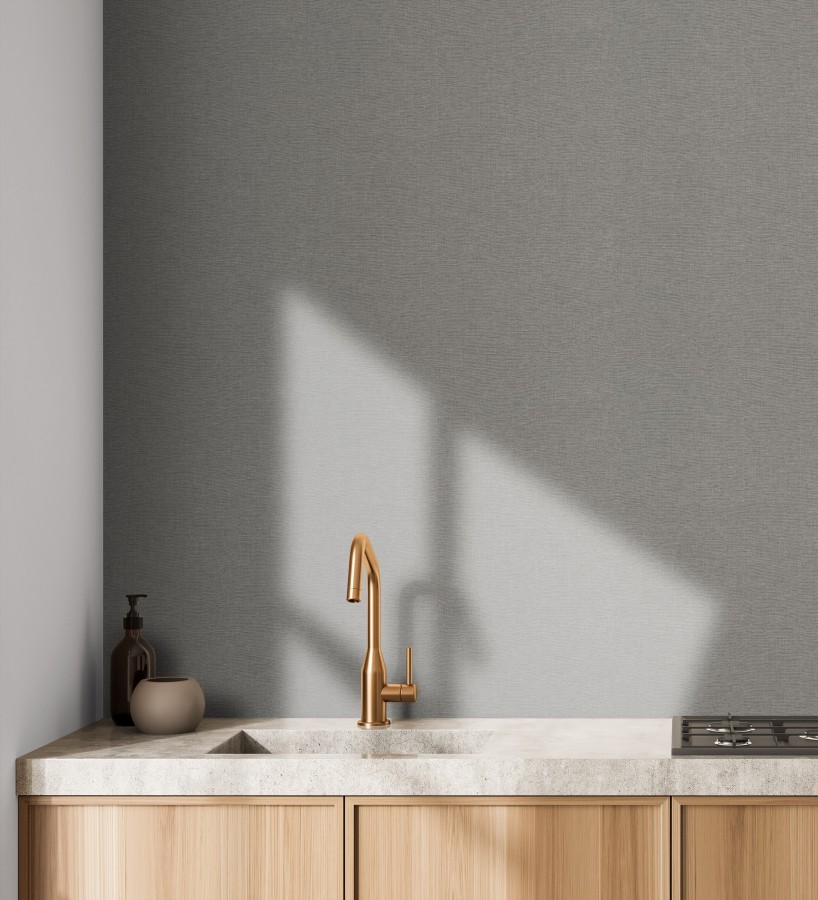 Papel pintado hilos de lino gris oscuro  Andine Weave 685212
